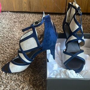 Navy blue and gray 3 in suede shoes